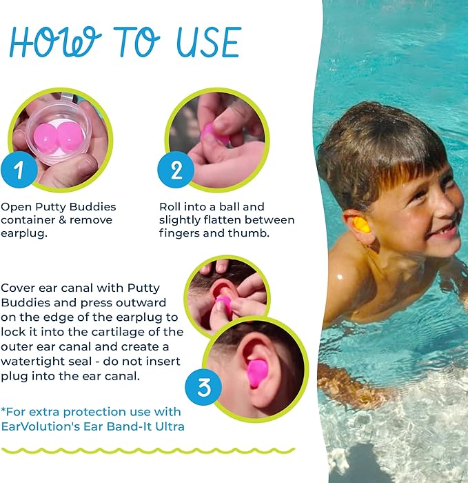 Earvolution Floating Putty Buddies Ear Plugs for Swimming - Invented by an Ear Physician - Moldable, Premium, Silicone - Floats on Water - Waterproof - Made in The USA - 3 Pack - Red/White/Blue