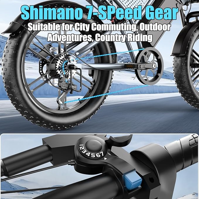Electric Bike for Adults 1500W Motor 20" Fat Tire All-Terrain E-Bike 60-75 Miles 32MPH Electric Dirt Bike for Road Sand Mountain Snow - 48V 20AH Battery Powered Electric Motorcycle