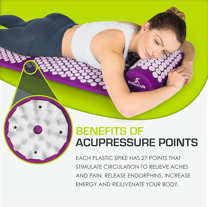 ProsourceFit Acupressure Mat and Pillow Set for Back/Neck Pain Relief and Muscle Relaxation, Large - Gray/Gray