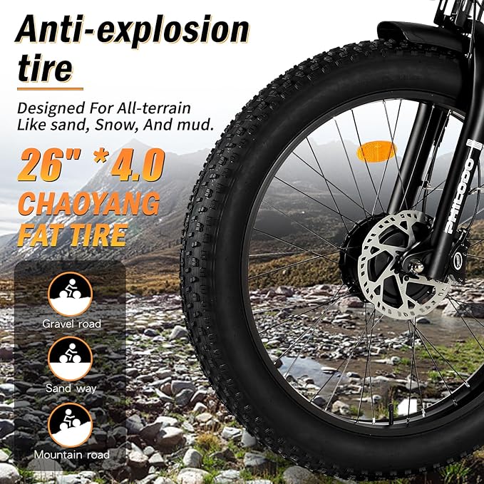 Electric Bike for Adults, 5000W Peak Dual Motor Ebike, 60V 26AH Long Range Dirtbike, 26" Fat Tires for All Terrain Electric-Bicycle, 45MPH-Hunting-Ebike for Off-Road Snow Sand