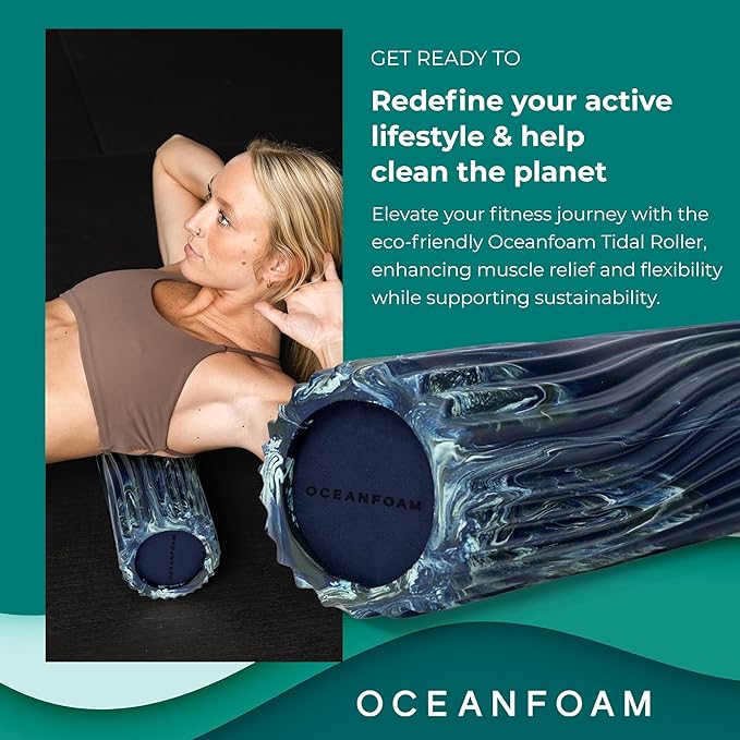 Oceanfoam Tidal Roller - Dark Navy, Hunter & Seafoam Marbled - Muscle Massage Foam Roller for Back Pain & Stretching - Firm & Ergonomic Wide Wave Textured - Yoga & Athletics - Full Size, 20" x 5"