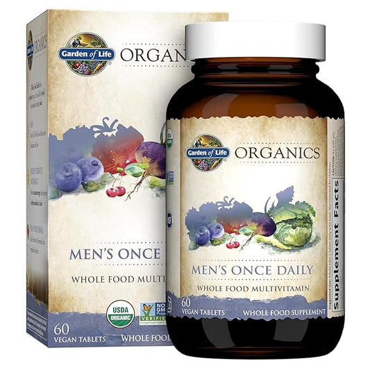 Garden of Life Once Daily Whole Food Multivitamin for Men, Organic Mens Vitamins & Minerals, Vitamin C, Zinc, Vegan, for Health & Well-Being, 60 Tablets