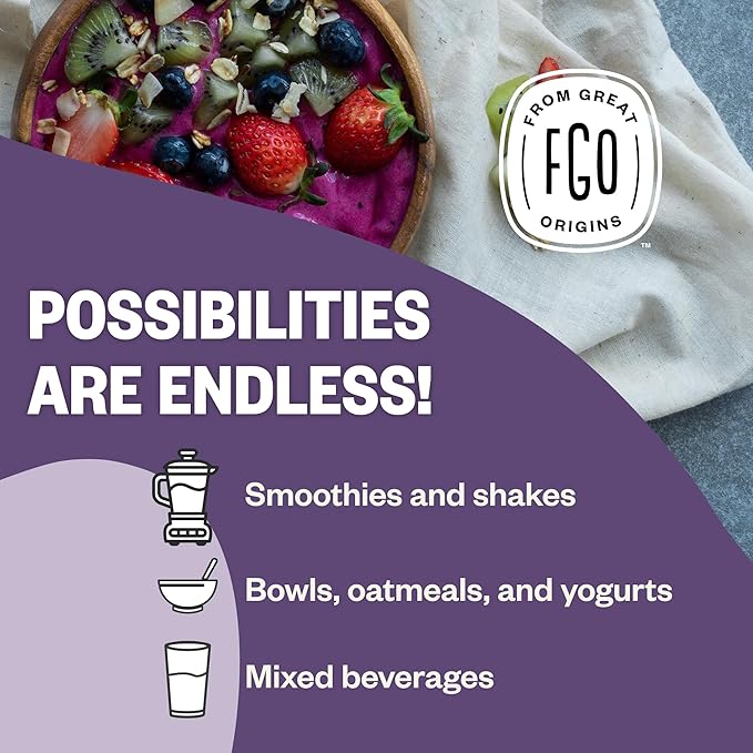 FGO Organic Acai Powder, 1 Pound / 16oz Bulk Resealable Pouch, Freeze Dried Superfood Berry from Brazil, No Sugar & Additives,Great for Drinks, Smoothie, & Beverages, Non-GMO (Pack of 1)