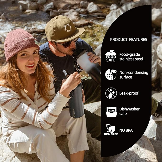 Insulated Water Bottle 64oz,Triple Wall Vacuum Stainless Steel(Dishwasher Safe),Leak Proof & Non-BPA,Flask Jug with Paracord Handle & Straw Spout Lids Sports