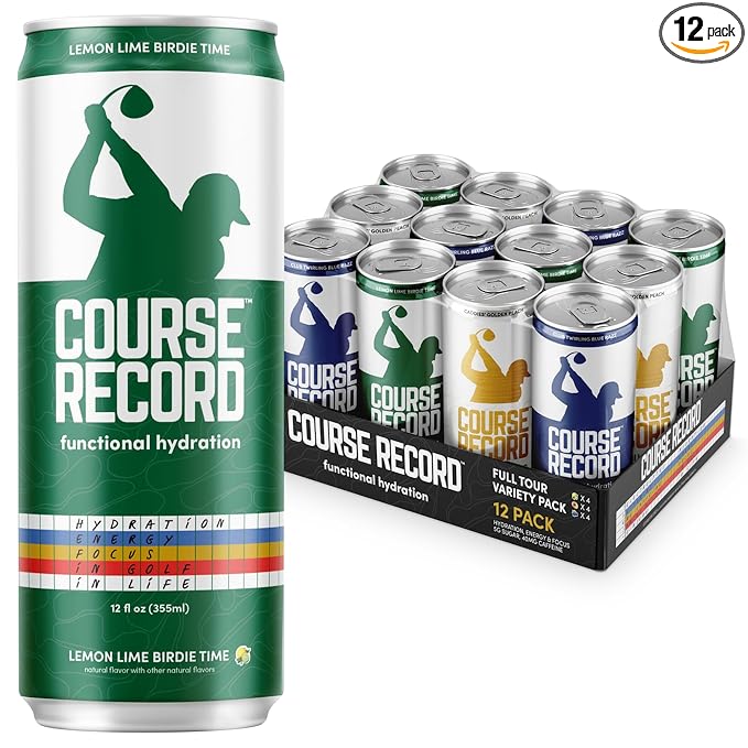 Functional Hydration Drink for Golfers – COURSE RECORD Variety Pack – Electrolytes, Calm Energy & Focus – Healthy Sports Drink – 12-Pack (12oz Cans) – Low Sugar, Low Caffeine