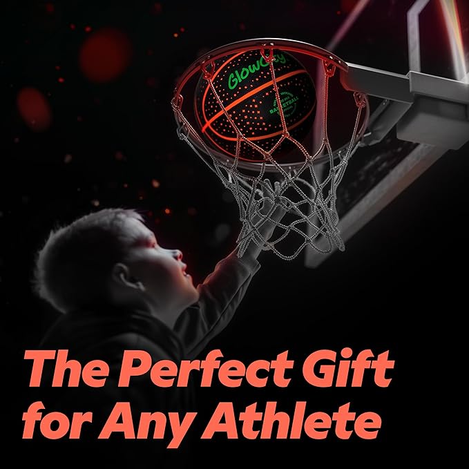 GlowCity Glow in The Dark Basketball for Teen Boy - Glowing Red Basket Ball, Light Up LED Toy for Night Ball Games - Sports Stuff & Gadgets for Kids Age 8 Years Old and Up. Great Gift for Boys & Girls