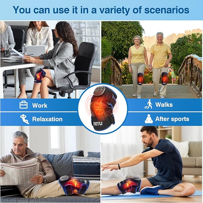 Red Light Therapy for Knee with Heated Vibration,Cordless Near Infrared Red Light Therapy Wrap Device,96 LED Beads (660nm + 850nm),3000 mAh Rechargeable Knee Massager for Pain Relief & Support (Blue)