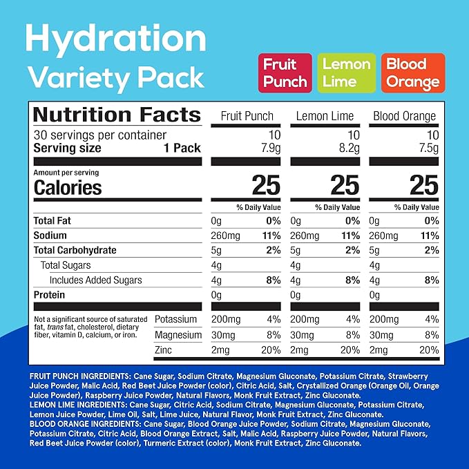 HYDRANT Hydrate Variety 30 Stick Packs, Electrolyte Powder Rapid Hydration Mix, Hydration Powder Packets Drink Mix, Helps Rehydrate Better Than Water