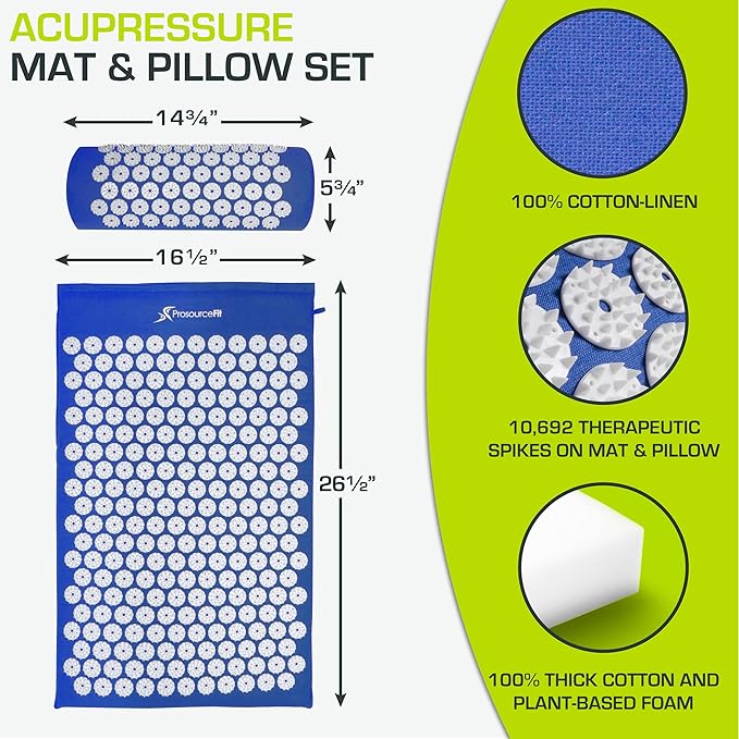 ProsourceFit Acupressure Mat and Pillow Set for Back/Neck Pain Relief and Muscle Relaxation, Large - Gray/Gray