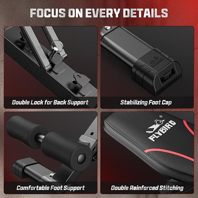 FLYBIRD Adjustable Bench,Utility Weight Bench for Full Body Workout- Multi-Purpose Foldable Incline Bench (Black)