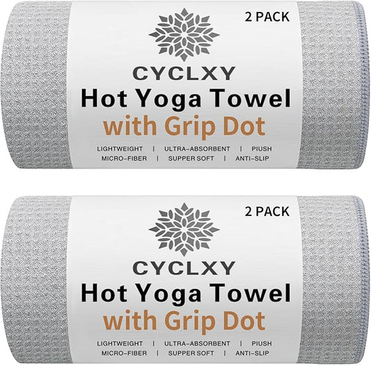 2 Pack Hot Yoga Towel with Grip Dot，Stickyfiber Yoga Mat Towels Non Slip for Hot Yoga,Absorbent Microfiber Sweat Anti-Slip Cover,Bikram,Pilates,Exercise,Fitness