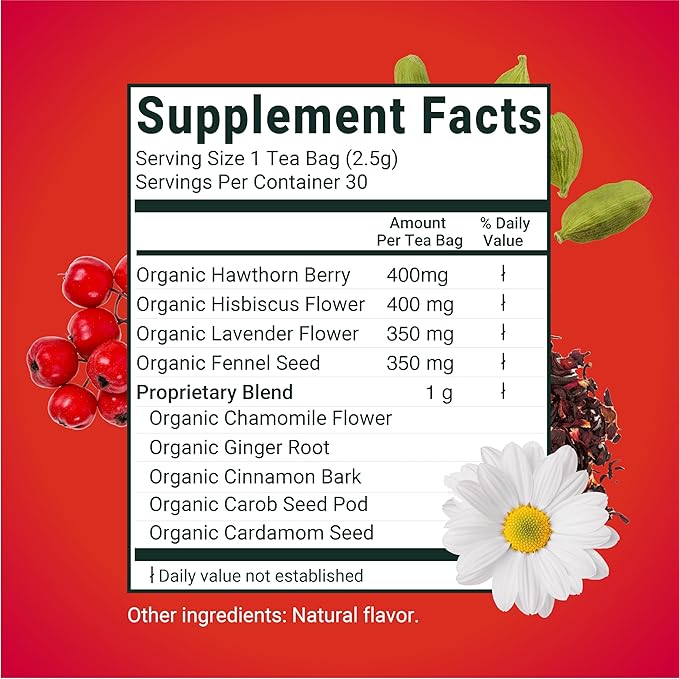 Herbaly Heart Functional Tea - 9 Superherbs - Natural, Organic, Non-GMO, Caffeine-Free, Sugar Free - 2 Pack, 60 Pyramid Tea Bags