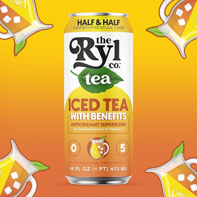 Ryl Half & Half Iced Tea – Antioxidant Superblend, No Artificial Ingredients, Zero Sugar, Five Calories, Low Carb, Non-GMO, Kosher, Gluten Free, Made in the USA, 12-Pack, 16 Fl Oz