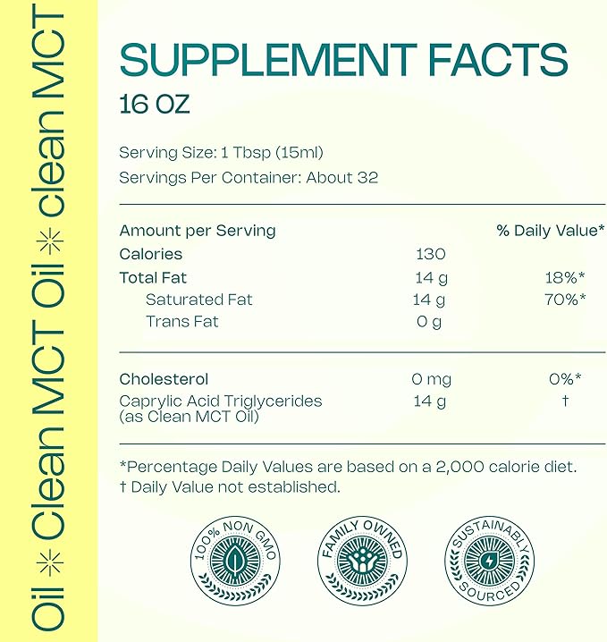 LevelUp Clean MCT Oil - 100% Caprylic C8 for Energy, Focus, Weight Management, Gut Health, Brain Superfuel - Keto Supplement for Ketogenic Coffee and Ketones - Non-GMO (16 oz Glass Bottle)