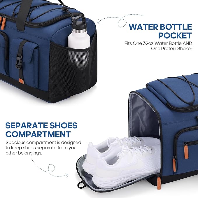 Gym Bag for Men and Women with Shoe & Laptop Compartment, 3-in-1 Sports Travel Duffel Bag Anti-Theft Weekender Carry-On Backpack for Airplane & Workout, Overnight Travel Bag,35L (Blue, Medium)