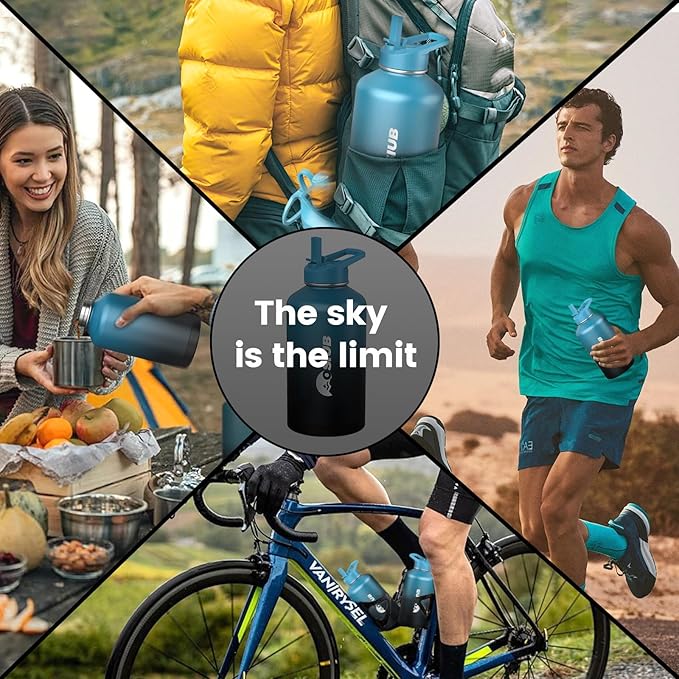 Insulated Water Bottle 32 oz, Triple Wall Vacuum Stainless Steel(Cold for 48 Hrs),Leak Proof & BPA-Free,Simple Modern Water Bottle with Drink-Through Lid & Flip Straw for Sports & Travel, Indigo-Black