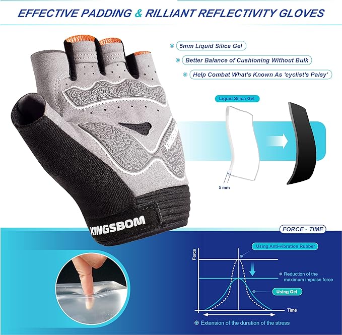 KINGSBOM Breathable Cycling Gloves, Shock-Absorbing Bike Gloves with Light Silicone Gel Pad, Anti-Slip Bicycle Gloves for Men and Women