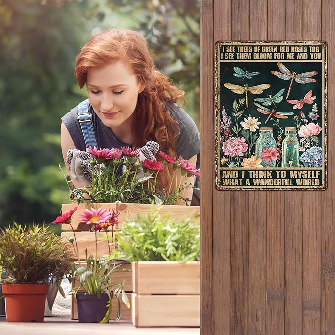 Dragonfly Decor And I Think To Myself What A Wonderful World Vintage Metal Tin Sign Decorative Plaque Poster 12 * 16inch