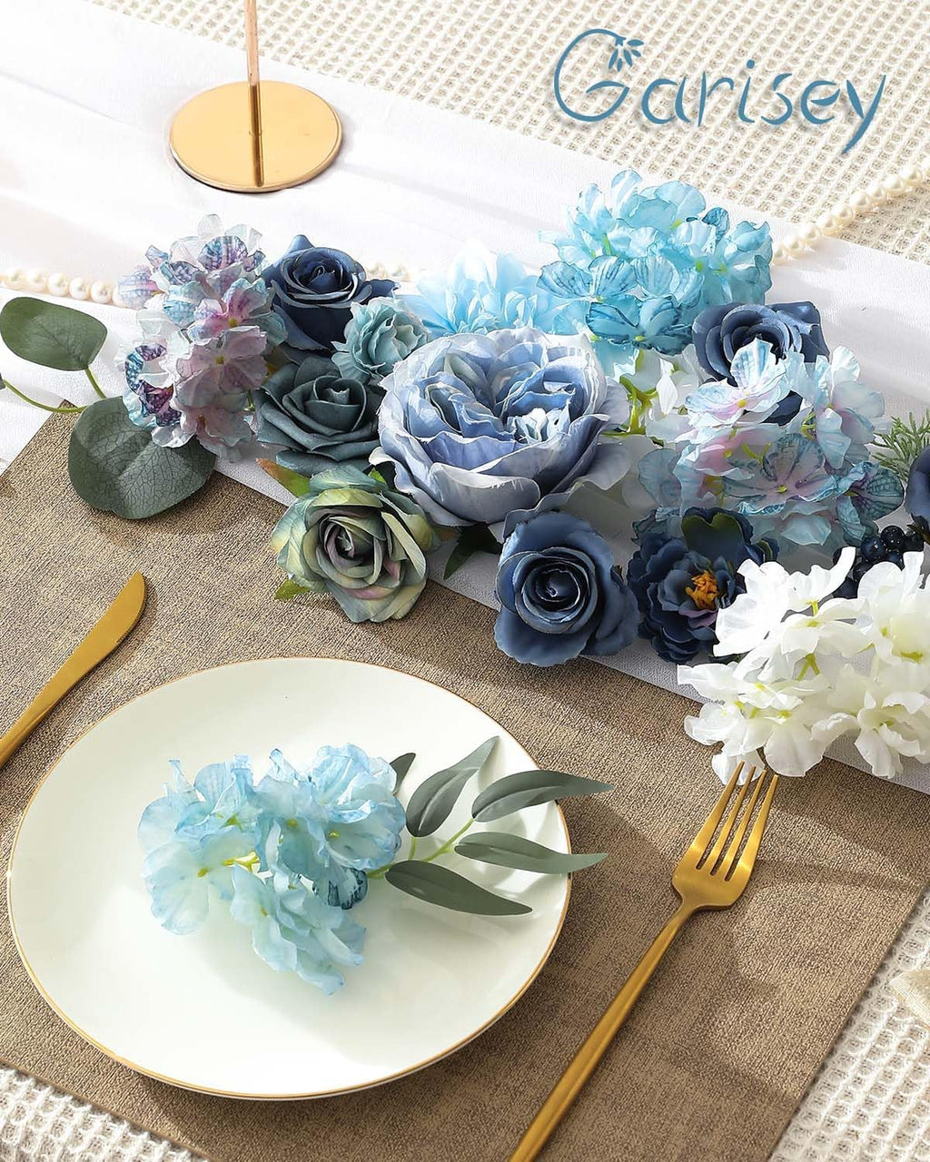 Artificial Flowers Combo Box Set Dusty Blue Flowers for DIY Wedding Bouquet Arrangements Bridal Shower Party Home Decorations(White Blue Rose)