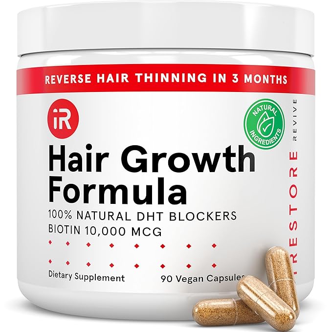 iRestore Hair Growth Supplement - Hair Loss Vitamins for Women and Men - Biotin Multivitamins & DHT Blocker to Reduce Hair Thinning - Hair Regrowth Pills - 30 Days Supply 90 Count (Pack of 1)