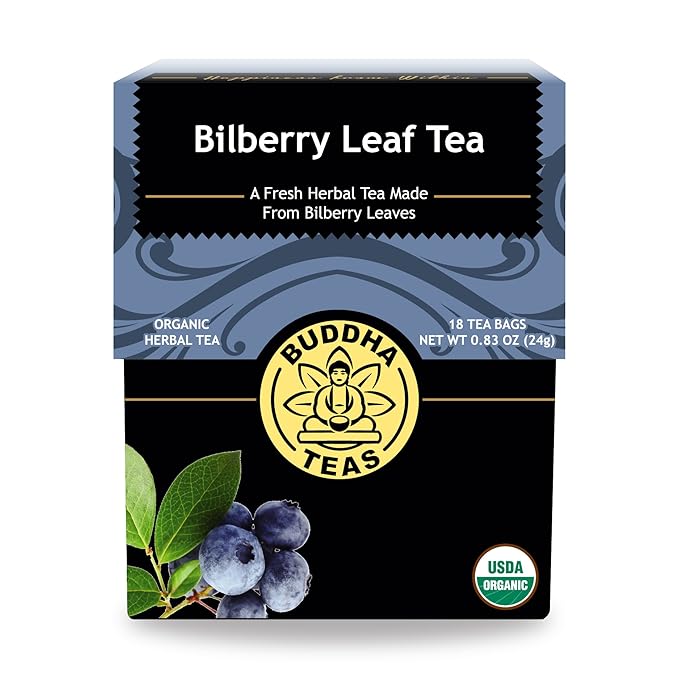 Buddha Teas Organic Bilberry Leaf Tea - OU Kosher, USDA Organic, CCOF, 18 Bleach-Free Tea Bags
