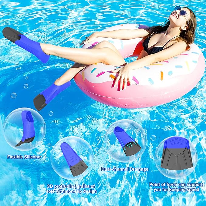 Gintenco Swim Fins, Kids Swim Training Fins for Lap Swimming, Travel Size Flippers with Mesh Bag, Silicone Swimming Fins for Kids Teens Adults Women Men