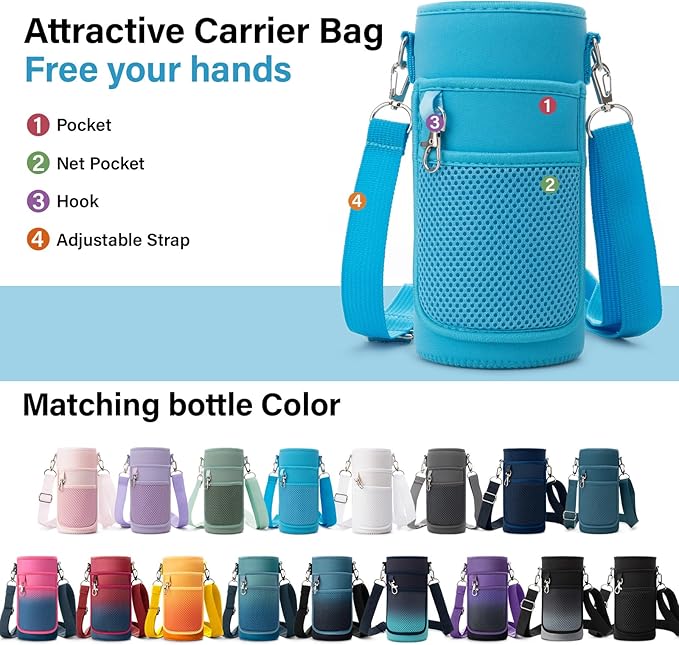 Insulated Water Bottle | Thickened Stainless Steel Vacuum Metal | Portable Sports Water Jug for Gym and Hiking with Straw, Carrier Bag, Handle Strap | BPA-Free 32 oz