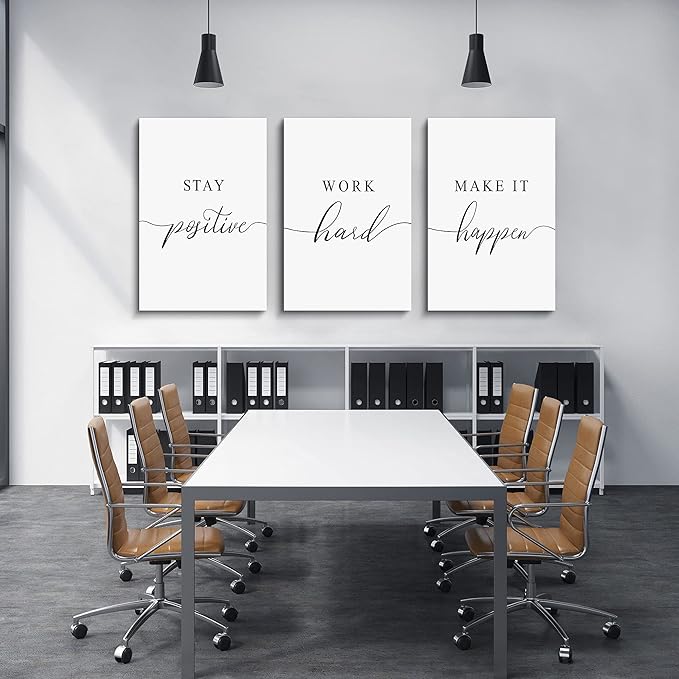 Framed Canvas Wall Art Positive Quotes, Office Wall Art Decor, White Large Poster, Positive Motivational Set of 3 Prints, Inspirational Wall Art (G-3pcs,20x30inchx3pcs)