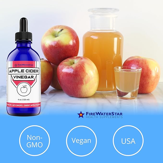 FWS Apple Cider Vinegar - Apple Flavored ACV Supplement Drops - Organic, Non-GMO, Vegan, Keto - with Mother - Easy to Swallow Daily Vinegar - Supports Overall Health and Digestion - 4oz