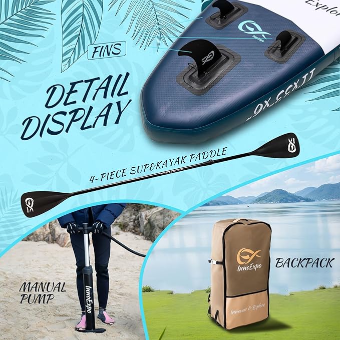 InnoExpo 11' Inflatable Stand Up Paddle Boards with Premium Accessories, Wide Stable SUP Paddle Board Design, Non-Slip Comfort Deck for Youth & Adults