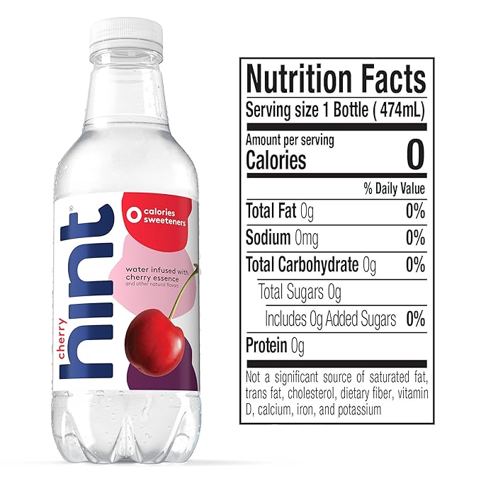 Hint Water Purple Variety Pack (Pack of 12), 16 Ounce Bottles, 3 Bottles Each of: Raspberry, Watermelon, Cherry, and Peach, Zero Calories, Zero Sugar and Zero Sweeteners
