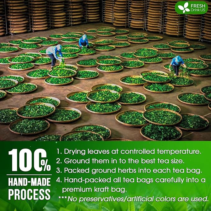 FreshDrinkUS, Premium 75 Tulsi Green Tea Bags, 100% Natural, Blend of Tulsi Holy Basil Leaves, and Green Tea Leaves. Made with Natural Material Tea Bags. No Sugar, Vegan.