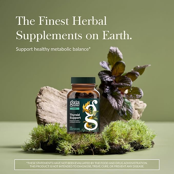 Gaia Herbs Thyroid Support - Made with Ashwagandha, Kelp, Brown Seaweed, and Schisandra to Support Healthy Metabolic Balance and Overall Well-Being - 120 Vegan Liquid Phyto-Capsules (40-Day Supply)