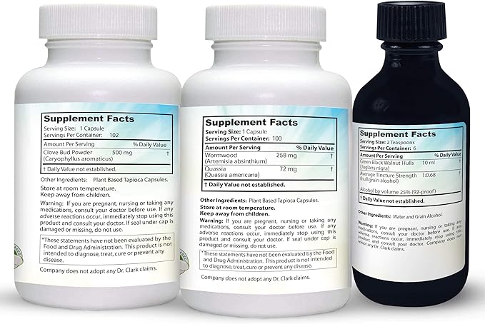 Dr. Clark Store Intestine Support & Cleanse Kit - with Original Green Tincture from Black Walnut Hulls, Wormwood, and Cloves-Helps Maintain Optimum Intestinal Function - Vegetarian Capsules