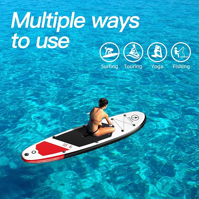Inflatable Stand Up Paddle Board with SUP Accessories & Backpack. Paddle Boards for Adults. Non-Slip Deck, Wide Stance, Bottom Fin, Double Action Pump.