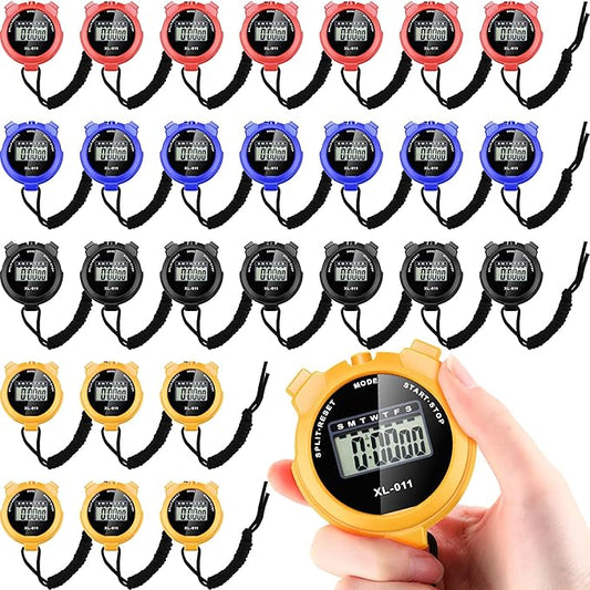 Kanayu 28 Pcs Multi Function Digital Stopwatch Timer Bulk Sports Stopwatch with Lanyard Date Time Alarm Timer for Coach Swimming Running Sports Train