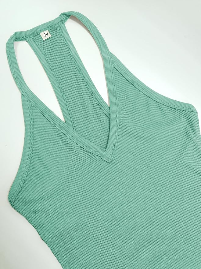iGENJUN Workout Tops for Women Racerback Basic Tank Summer 2025 Camisole V Neck Slim Fit Ribbed Sleeveless