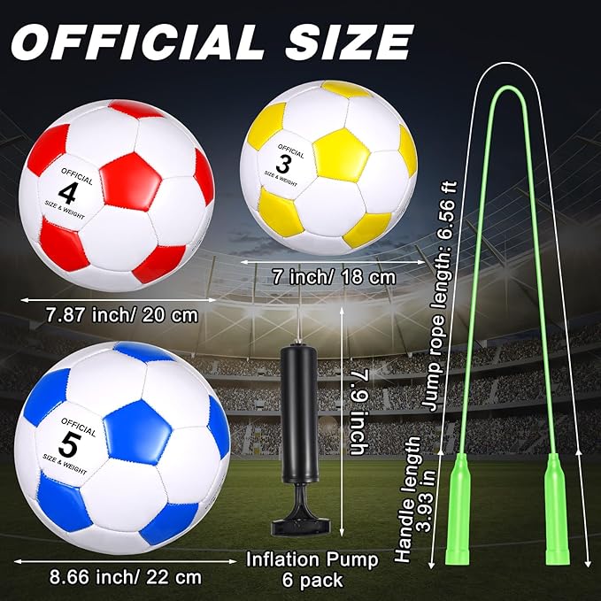 Hiboom 6 Sets Operation Christmas Deflated Soccer Ball with Pumps and Jump Ropes Official Size Soccer Ball Bulk for Outside Sports Training Party Supplies Christian Charity Donation Gift