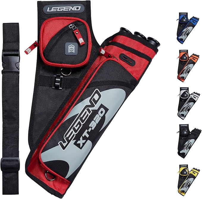 LEGEND XT320 Archery Quivers - Nylon Hip Quivers with 3 Arrow Tube Cases for Target Shooting - Adjustable Waist Belt, T-Slot, Storage Compartments for Accessories, Gear, Tools, Release Tab, Score Card
