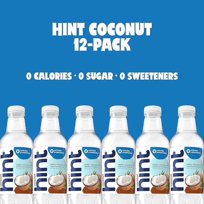 Hint Fruit-Infused Bottled Water, Coconut - Sugar Free Flavored Water with Zero Calories, Naturally Flavored, and No Artificial Sweeteners - 16 Fl Oz (Pack of 12)