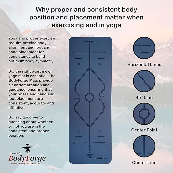 BodyForge Yoga Mat Thick Exercise Mat Thick 8mm TPE Eco-Friendly with Alignment Marks Non-Slip Extra Thick High-Density for Women and Men Workout Pilates