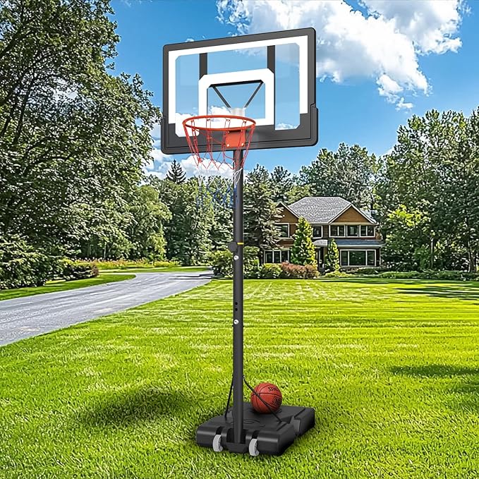 GORISE Portable Basketball Hoop for Home Outdoor Use, Adjustable Height, Shatterproof Backboard, for Daily Practice in Backyard or Garage Indoor Outdoor Backyard Pool