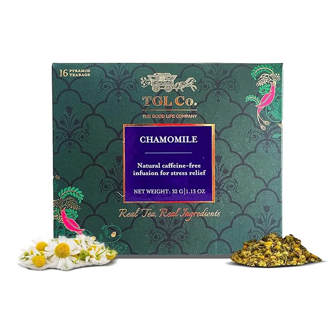 TGL Co. Chamomile Tea – 16 Tea Bags | Herbal Caffeine-Free | Soothing Bedtime Blend | Natural & Calming Chamomile Flowers | Premium Loose Leaf Tea in Pyramid Bags