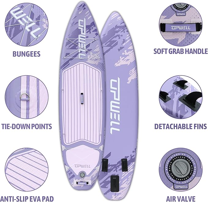 UPWELL 10'6"/11'/11'6" Inflatable Paddle Board, Stand Up Paddlboard for Youth & Adults, Stable Design, Premium SUP Accessories, Backpack, Leash, Hand Pump, Fins