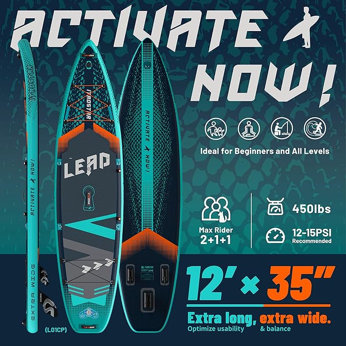 Lead 11‘ x 33" / 12’×35" Inflatable Stand Up Paddle Board - Premium SUP Board Kit - Ultra Stable Paddleboard for Adults & Youth - All Skill Levels - for Lakes, Oceans
