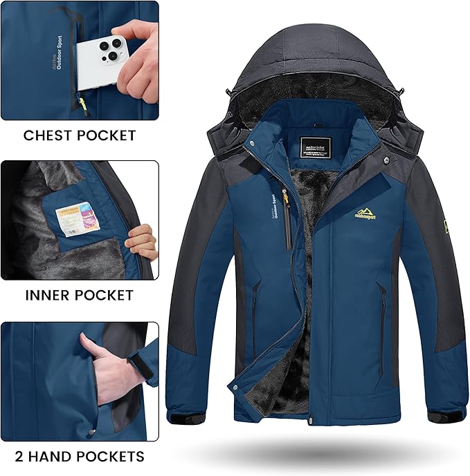 TACVASEN Winter Jacket Men's Water-Resistant Fleece Jacket Snow Ski Jacket Military Tactical Jacket Coat Parka Hood Raincoat