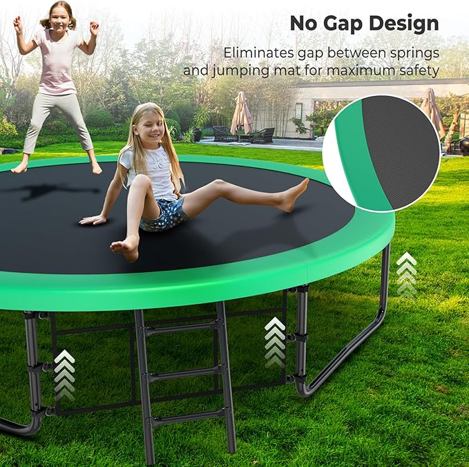 10 12 14 15 16FT Outdoor Trampolines for Kids and Adults, Pumpkin Trampoline with Curved Poles, Recreational Trampoline with Basketball Hoop and Safety Enclosure Net for Kids and Adults