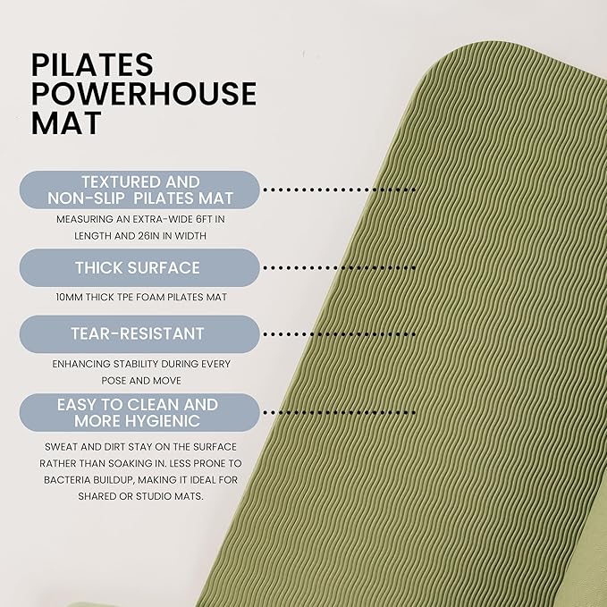 Lindywell Pilates Yoga Workout Mat Non Slip 6mm, 8mm, 10mm Thick - 6ft x 26in