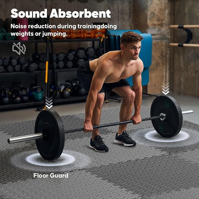 Home Gym Mat, Puzzle Exercise Mat, EVA Interlocking Foam Floor Tiles for Home Workout Equipment and Kids' Play Areas - Black, 24 in x 24 in x ½ in - 12 Tiles (Black, 12 Pack, 48 SQ FT)