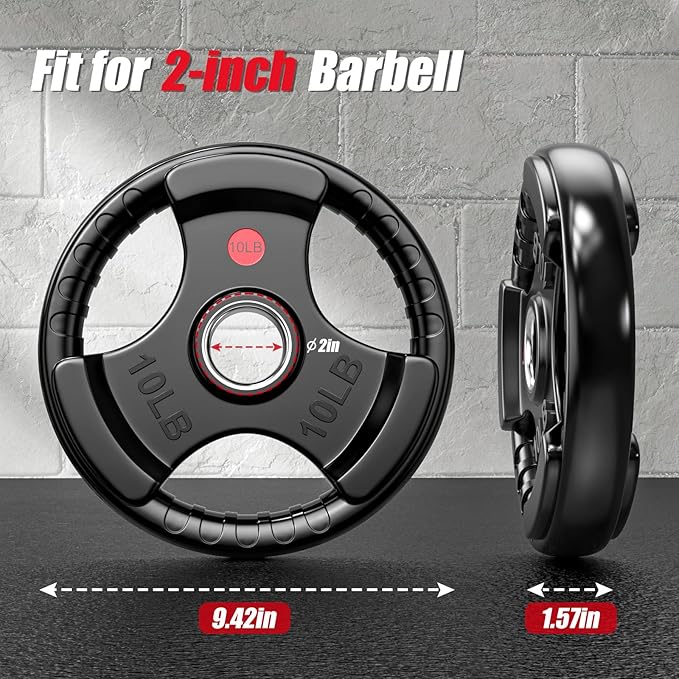 GIKPAL 2-inch Rubber Olympic Grip Weight Plates for Strength Training, Weightlifting in Home & Gym, Barbell Weights Plates Set (2.5/5/10/25/35/45 LB)